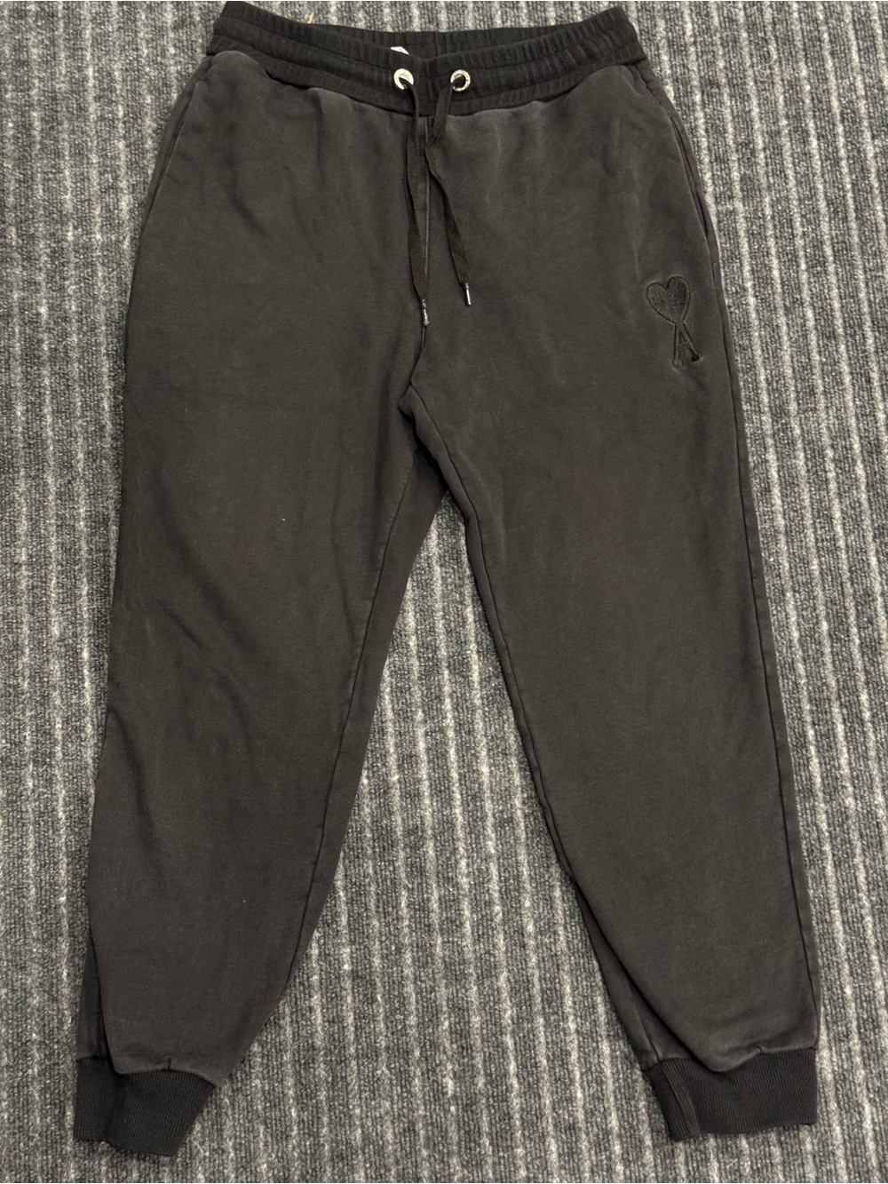 Ami Paris Alexandre Mattiussi M Medium Black Jogger Sweatpants Embroidered Heart
